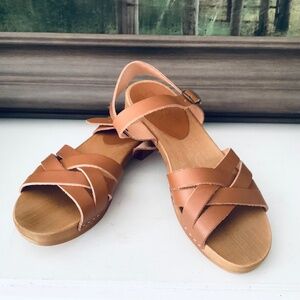 BOSABO ELISE Brown Leather sandals Clogs Made In France Wooden Sole EU39/US 8.5
